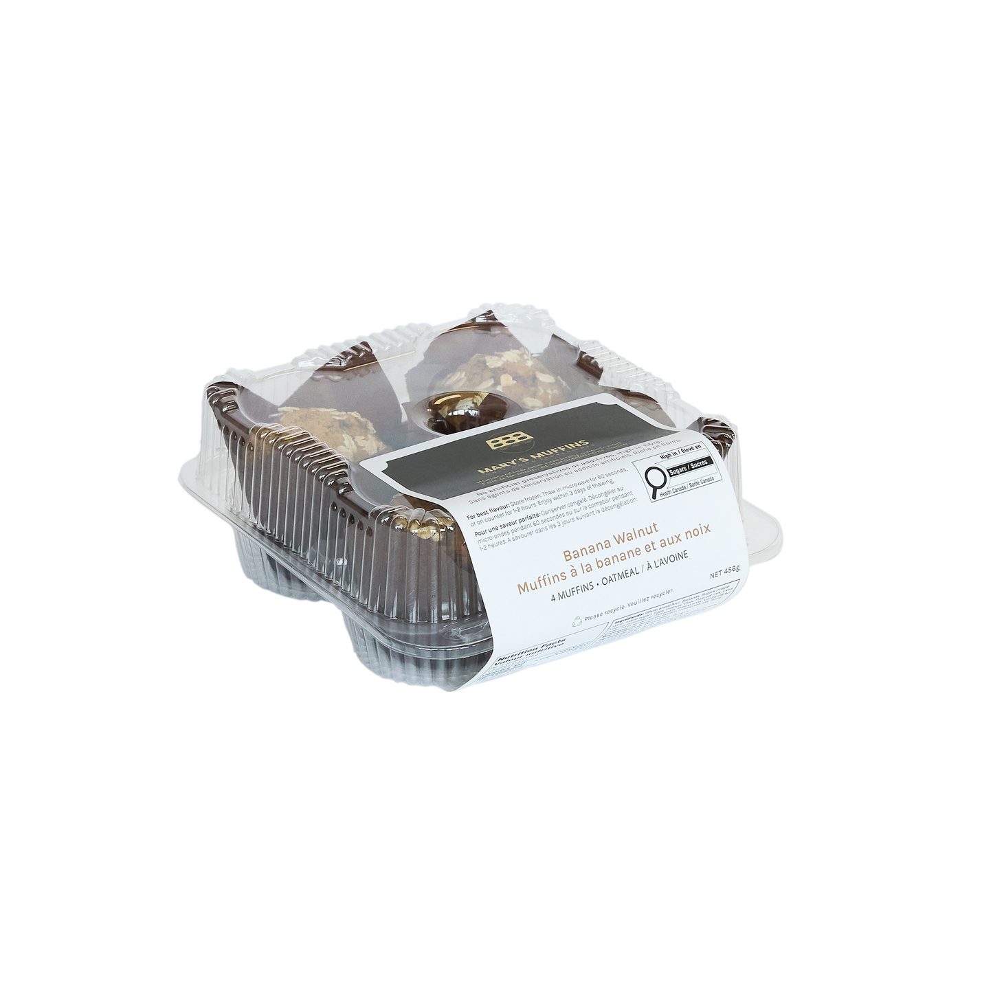 Banana Walnut Muffins | Oatmeal - Retail Case of 6 × 4-Pack Clamshells