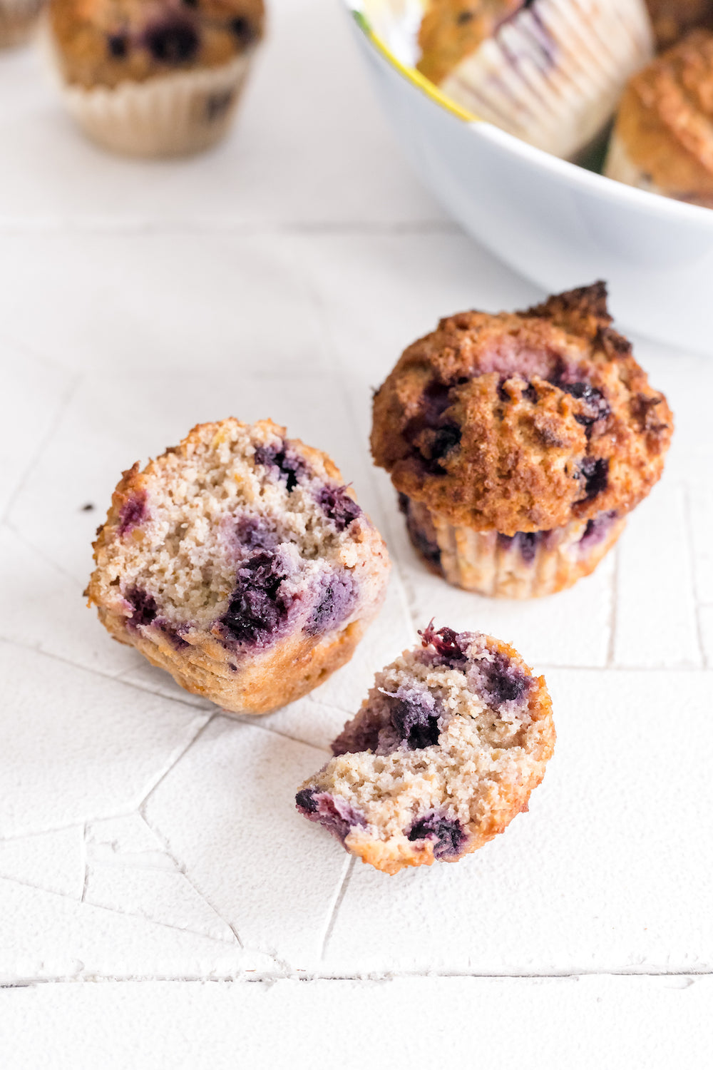 Blueberry lemon muffins with visible fresh blueberries, clean-label and no refined sugar, family-friendly Canadian snack.