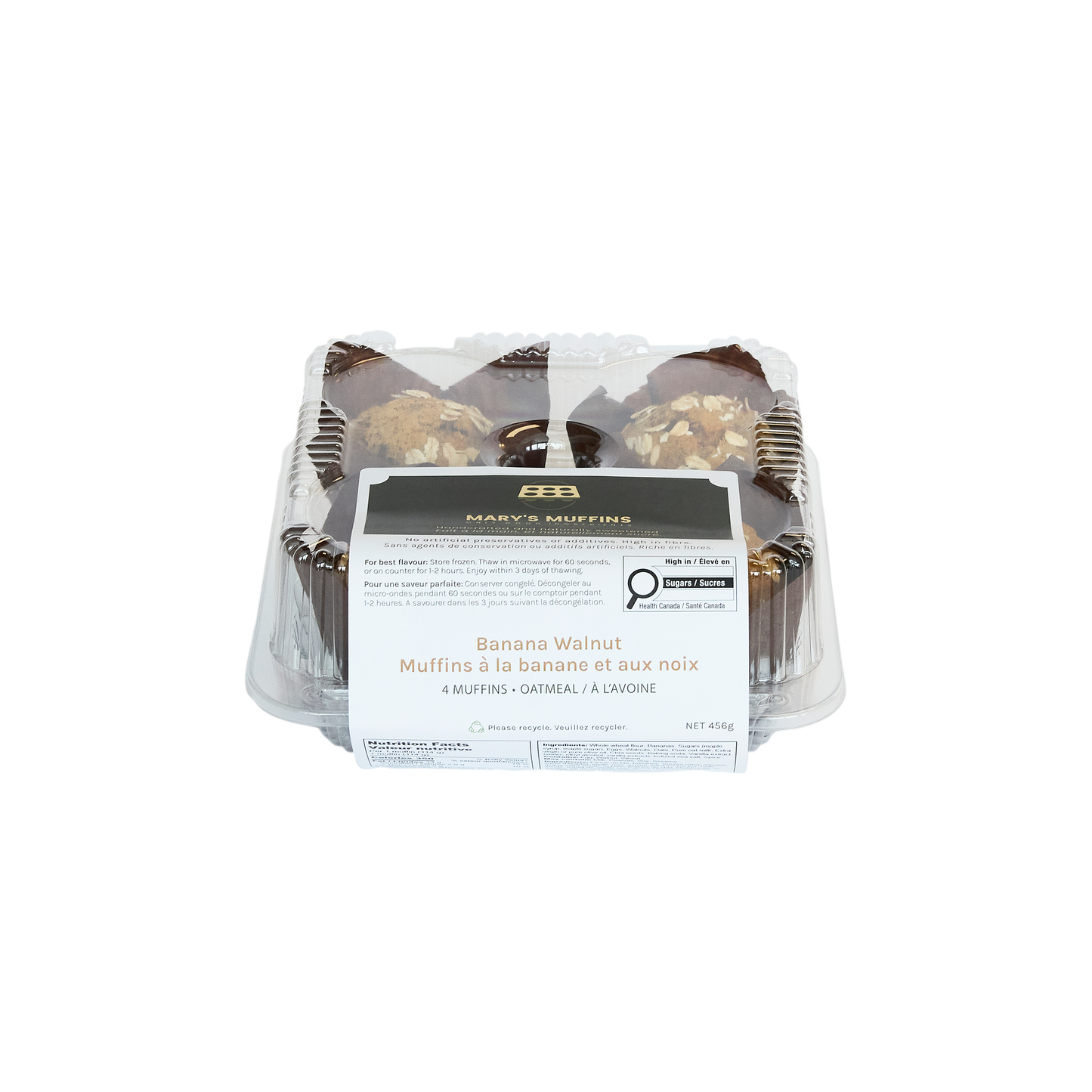 Banana Walnut Muffins | Oatmeal - Retail Case of 6 × 4-Pack Clamshells