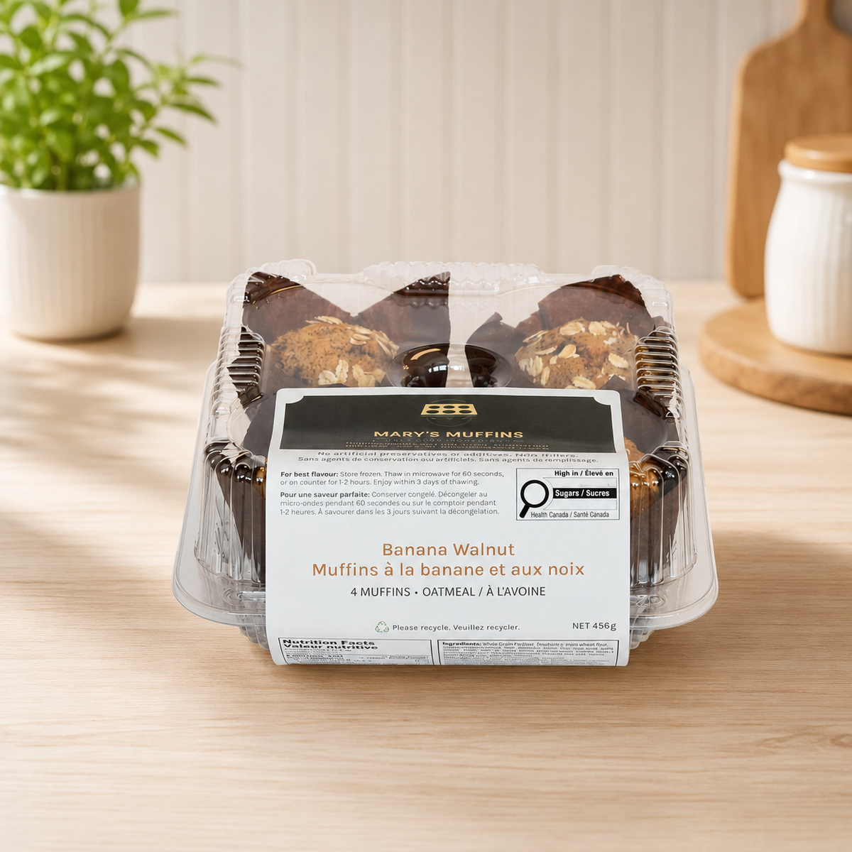 Banana Walnut Muffins | Oatmeal - Retail Case of 6 × 4-Pack Clamshells