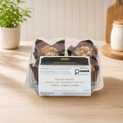 Banana Walnut Muffins | Oatmeal - Retail Case of 6 × 4-Pack Clamshells