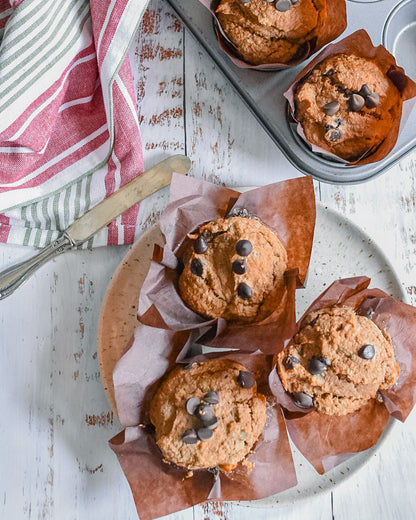 Banana breakfast muffins with dark chocolate chips oakville